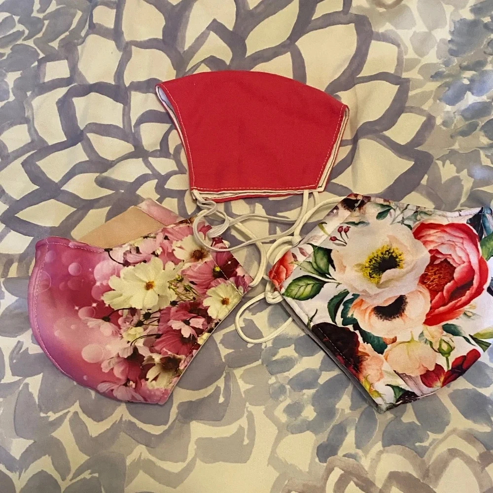 Floral & Solid Reusable Face Mask Set - Pink Floral, Rose Floral, Solid Coral